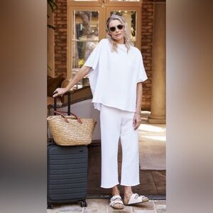 NWT $385 WOMENS LARGE FRANK & EILEEN MALIBU TRAVEL SET WHITE CAPELET SWEATPANTS